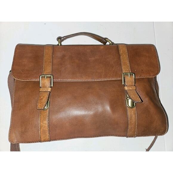Fossil Leather Messenger Laptop Crossbody Bag Brown 16x10.5x3 - Picture 3 of 13